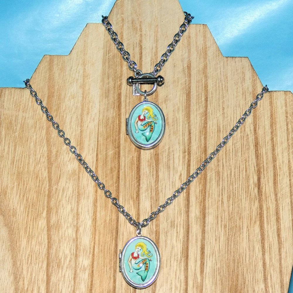 CLASSIC HARDWARE Mermaid Locket Necklace & Bracelet Set Folklore Magic Signed